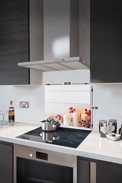 Decorita Protector de spate pentru aragaz din sticla |   Model de lumânare albă |   52 cm X 60 cm
