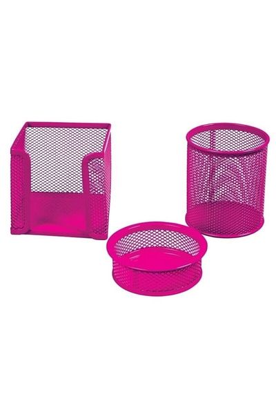 Temat 1000 Mesh Set Wire Desktop (Θήκη για στυλό-συνδετήρας-θήκη για χαρτί) Ροζ