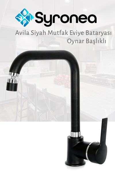Syronea Avila Siyah Mutfak Eviye Bataryası Aç Kapa 360 Derece Döner Perlatörl...