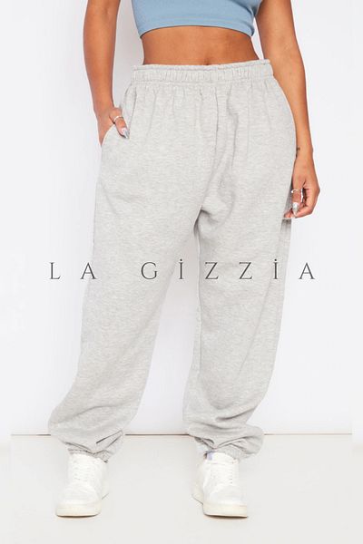 la gizzia Winter Women's Gray Elastic Leg Loose Fit Oversize Sweatpants Plus Size Women's Sweatpants