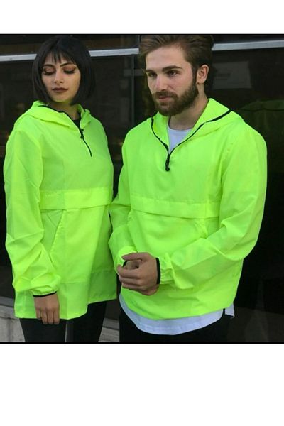 wood'sman Ανδρικό αδιάβροχο Phosphor Green με τσέπη καγκουρό με φερμουάρ