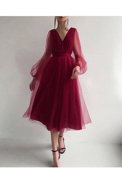 merlavin Rochie de damă bordeaux, căptușită din tul (ROȘU)