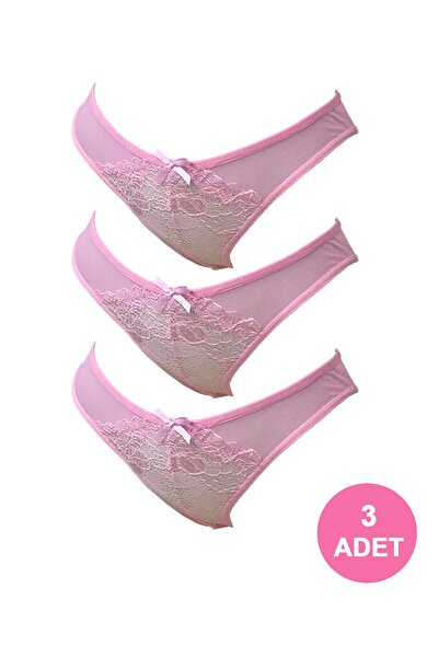 Komten Chiloți roz din dantelă transparentă pentru femei, pachet de 3