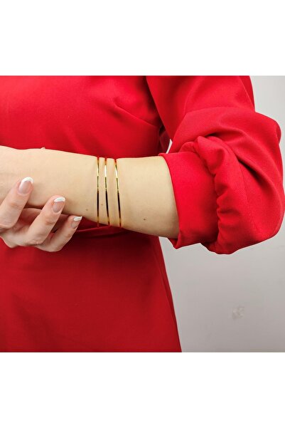 LA BOSS Hakiki Çelik Gold Üçlü Bilezik Kelepçe Bileklik