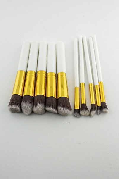 Nera Classy مجموعة فرش مكياج احترافية مكونة من 10 قطع، مقبض أبيض، أحمر الخدود، البودرة، خافي العيوب، فرشاة ظلال العيون، كونتور