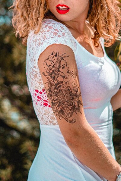 TAKIŞTIR Kadın Ve Çiçek Geçici Dövme Tattoo