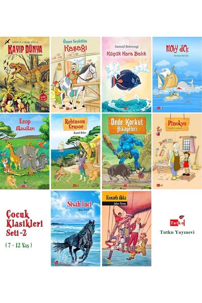 Tutku Yayınevi Çocuk Klasikleri-2 - 10 Kitap (resimli) 7-12 Yaş - Jules Verne...