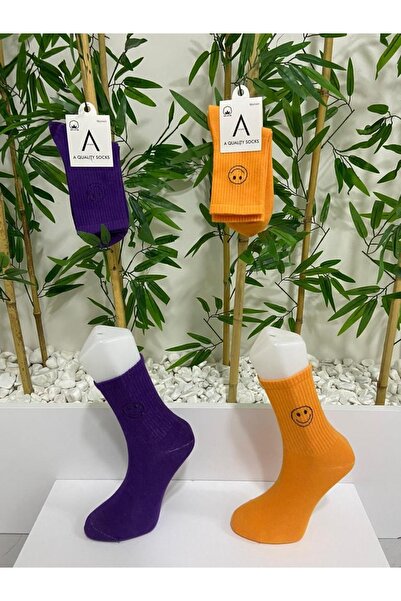 AyganStore Unisex Orginal Emojili Işlemeli Dikişsiz Yıkamalı 2 Çift Çorap