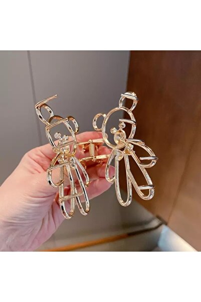 QUEEN AKSESUAR Trend Fashion Large Luxury Gold Metal Teddy Bear Women's Children's Clothespin Clip Buckle with Pearls and Stones