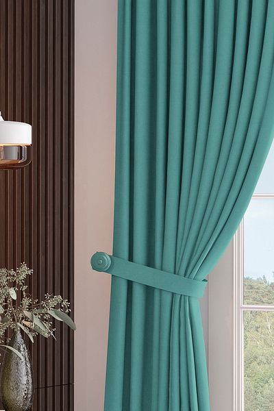 Altındaş Tekstil Jade Blue Single Wing Honeycomb Background Cortina - Ekstrafor Gathered Pt-61