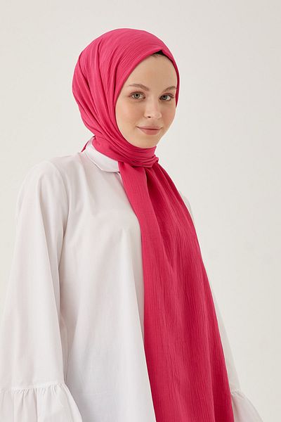 FRESCO SCARFS شال حجاب حريري مجعد للنساء * فوشيا