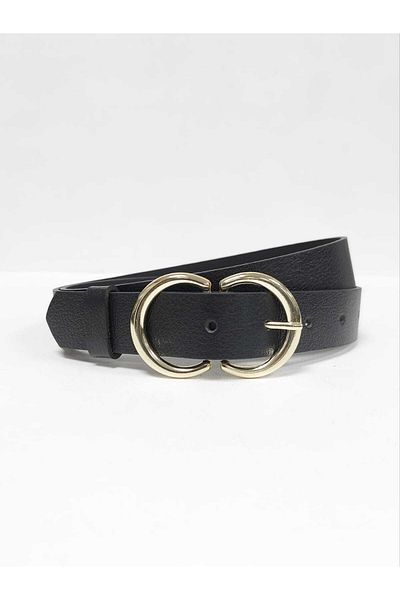 Kemerix 100% Genuine Leather Women's Black Belt with Gold Buckle