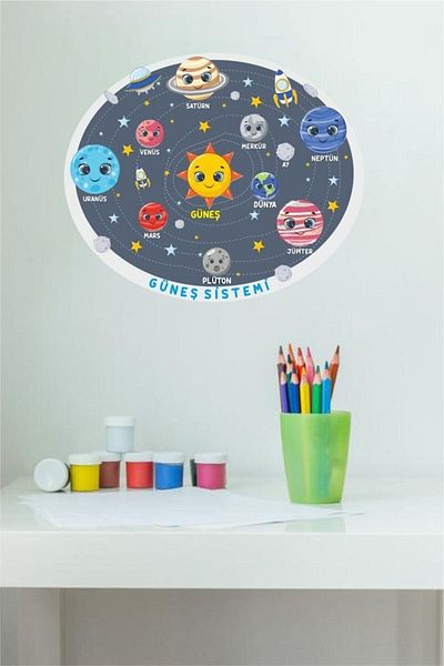 Piksel Grafik Autocolant pentru cameră pentru copii Sistemul Solar