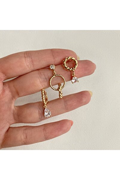 Okkostore Damlataş Halka Model 3'lü Küpe