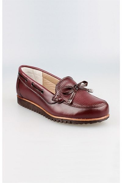 EDİK Shoes for Daily and Mother Genuine Leather Lining Heel Cushioned System R150 Claret Red
