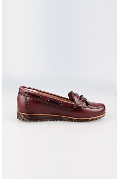 EDİK Shoes for Daily and Mother Genuine Leather Lining Heel Cushioned System R150 Claret Red