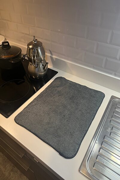 wise tree Gri Tüylü Mikrofiber Bulaşık Kurulama Matı 40x50cm(36X45) Bulaşık Altlığı