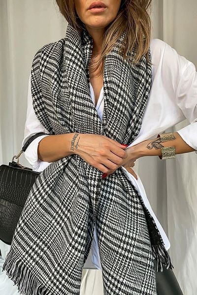 hargenç Plaid Patterned Wool Textured Double Sided Scarf Shawl Scottish