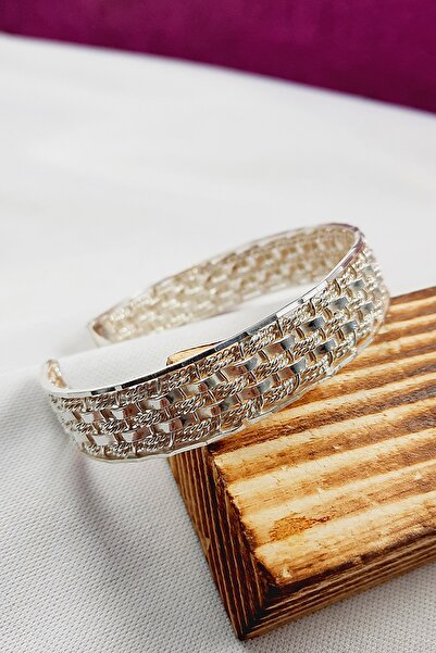 Altınışık Gümüşçülük 925 Ayar Gümüş Telkari Örme Modeli Kelepçe Bilezik