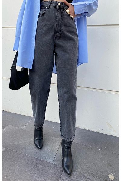 LİMABEL Ισπανικό ψηλόμεσο καπνιστό Snow Mom Jeans Lycra Colorfast Smoked Extra Comfortable Mom Jeans