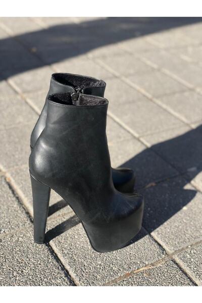 Afilli Γυναικεία Μαύρη Πλατφόρμα Χοντρό Ψηλοτάκουνο 16-17 εκ. Μποτάκια Χειμερινά Μισά Μποτάκια Κομψά Μποτάκια