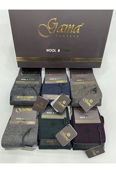 Gama Çorap 6 Pieces Genuine Lamb Wool + Bamboo Mixed Patterned Nylon-Free Thick Winter Men's Socks