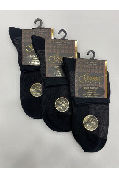 Gama Çorap 3 Pieces Gaze Cotton 100% Natural Nylon-Free Patterned Thick Winter Half-Conch Men's Booties