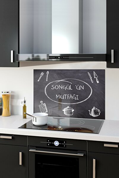 Decorita Cam Ocak Arkası Koruyucu | Kişiye Özel - Kara Tahta Görünümlü | 49,5...