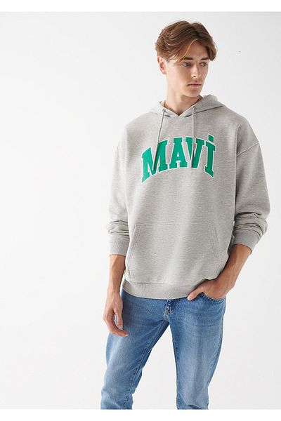 Mavi Hanorac gri cu glugă cu imprimeu cu logo 067149-34686