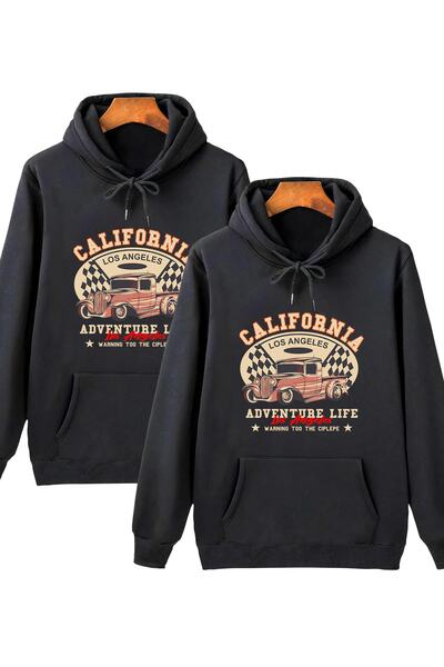 Trend Sizde سويت شيرت بغطاء للرأس مكون من قطعتين مطبوع عليه كاليفورنيا للجنسين، مزيج من العشاق والأصدقاء