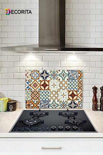 Decorita Cam Ocak Arkası Koruyucu | Çini Desen | 40cm X 60cm