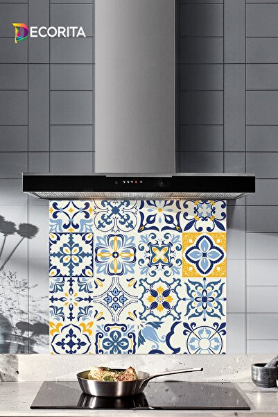 Decorita Cam Ocak Arkası Koruyucu | Mavi Çini Desen | 52cm X 60cm