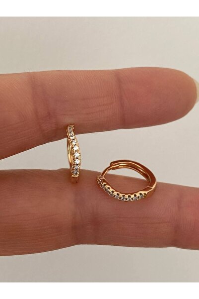 Esmeray Aksesuar Vip Çelik Gold Renk Zirkon Taş Antialerjik Dalgalı Halka Küpe Genişlik 1,5 Cm.