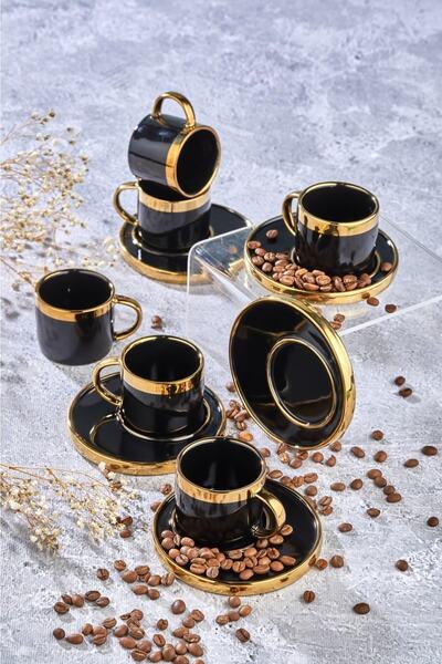 Cooker Porselen Kahve Fincanı Seti Siyah 2829 8696474230028