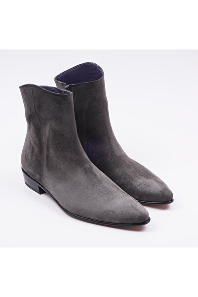 THE ADDAM Gri Süet Stacked Heel Bot