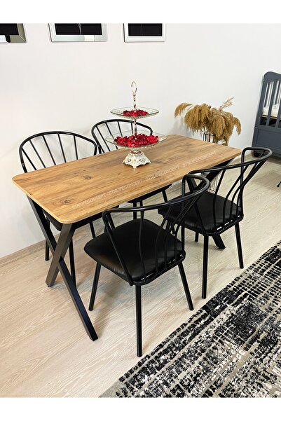 stnlifeconcept Mutfak Masa Takımı 60x120cm Yemek Masası 4 Güneş Sandalye Deri...