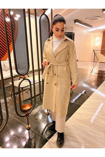HAKKE Langer Trenchcoat mit Stehkragen