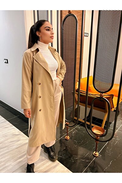 HAKKE Dlouhý trenčkot s límečkem