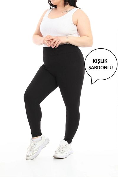 manolyabutik Winter Ribbed Large Size Leggings - Raised