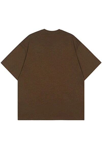 Benisengiydir Brown Lost In Space Printed Crew Neck Oversize Men's T-Shirt