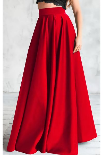NSM Red High Waist A Pleat Pocket Satin Skirt