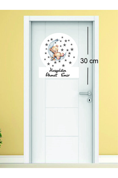 Melek Atölye Bebek Çocuk Isme Özel Kapı Süsü Uyuyan Ayıcık Konsept