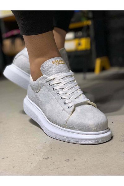 KN Fashion Mp044 Bt, pantofi ortopedic cu model cu șireturi, cu talpă înaltă/groasă, pentru bărbați, alb