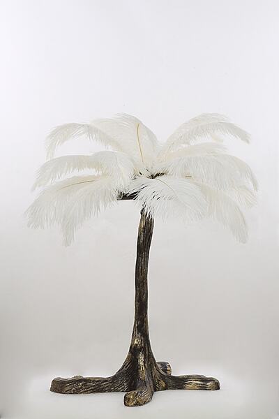 Avize çarşısı White Feathered Antique Pedestal Table Lamp