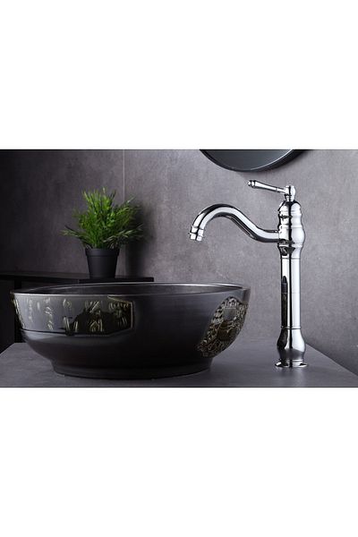 İSAOĞLU YAPI Silver Bowl Sink Faucet Chrome Sink Faucet Polina Bowl Armature Bathroom Faucet
