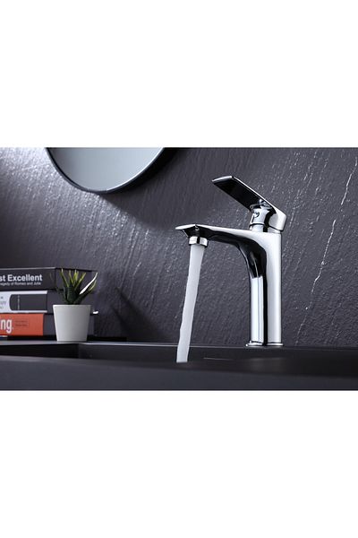 İSAOĞLU YAPI Sink Faucet Square Modern Design Bathroom Faucet Silver Color
