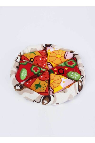 Socks + Stuff Hediye Pizza Kutusu Çorap Pizza Desenli Pamuk Çorap - Renkli Turuncu Soket Çorap - Pizza Çorap Seti
