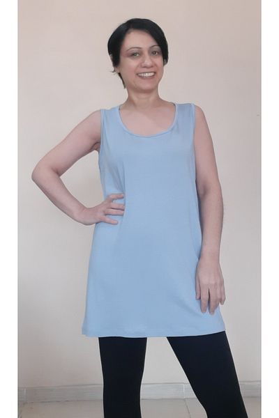 Mertcan Butik Tricou din vascoză din bumbac pieptănat cu curea groasă, albastru