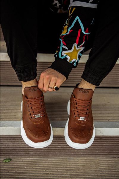 KN Fashion Mp-n75 Bt Laced Ортопедични Маратонки с Висока/дебела Подметка, Кафяви