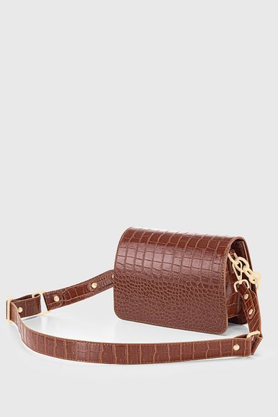 Housebags Geantă de damă maro cu cataramă cu lanț din piele de crocodil 221